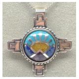 (XX) Sterling Southwestern Inlaid Stone Pendant