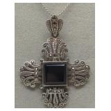 XX)Sterling Silver Black Onyx & Marcasite Necklace
