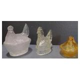 (AM) Lot of various hen themed glass dishes
