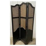 (H)Wooden and Wicker 3 Panel Room Divider
