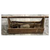 (H)Vintage Wooden Toolbox Containing Crowbar,