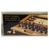 (X) Deluxe Wooden Chess, Checker & Backgammon
