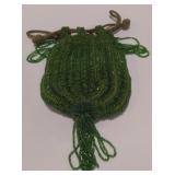 (AM) Vintage Green Rope Drawn Beaded Coin Purse.