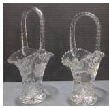(P) Etched Glass Floral Design Baskets. Measures
