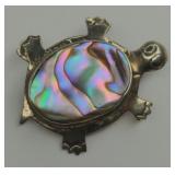 (XX) Vtg. Sterling Silver Abalone Turtle Brooch