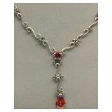 (XX)Sterling Silver Marcasite & Ruby Necklace