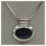 (XX)Vtg. Sterling Silver Onyx Pendant Necklace