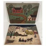 (AM) Americana Folk Art Farm And Town Artwork On