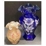 (X) "Fenton" Pearlescent Hand Painted Vase &