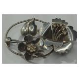 (XX)Vintage Sterling Silver Floral Brooch