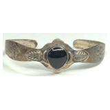 (XX)Antique Mexico Sterling Onyx Cuff Bracelet