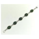 (XX)Sterling Silver Green Agate Bracelet
