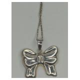 (XX)Vintage Sterling Silver Bow Pendant On Chain