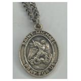 (XX)Sterling Silver St. Michael Pendant Necklace