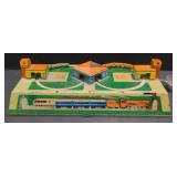 (M) Vtg. Miniature Tin Litho Wind Up Train Station