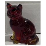 (X) "Fenton" Art Glass Red Cat Figurine.