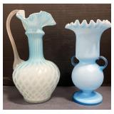 (X) Czechoslovakian Quilted Blue Satin Glass