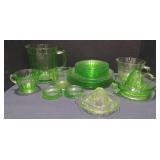 (M) Green Depression Glass Dishes. Including