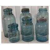 (H) Lot of Blue Glass "Ball" Mason Jars.