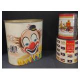 (M) Vintage Clown Trash Can along with flags of