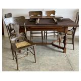 (AM) Wooden Table w/ Extendable Leaves And W