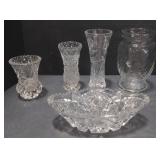 (P) Crystal Cut Glass Vases, and Candy Dish.