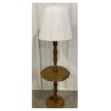 (P)Carved Wood Floor Lamp with Table and Fabric