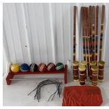(H) Vintage Croquet Set W/ 6 Balls, Six Mallet