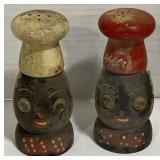 (AM)Pair of Wooden Black Americana Chef Salt