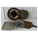 (H) Lot Of Decorative Serving Trays Hand & Wooden