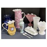 (P)Assorted Floral Glass Vases, Pitchers and