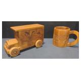 (AM) Toystalgia, Inc. Wooden Bus Coin Bank, and a
