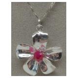 (XX) Sterling Flower Pendant Necklace