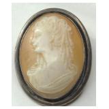(XX) Antique Sterling Silver Cameo Brooch/Pendant