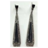 XX)Sterling Silver Black Onyx & Marcasite Earrings