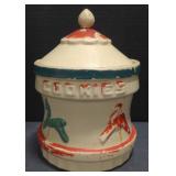 (M) Vintage Carousel Shaped Pottery Cookie Jar.