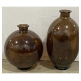 (F) Decorative Coffee Brown Colored Glass Vases.