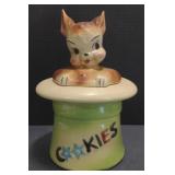 (M) Vintage Rabbit in Top Hat Pottery Cookie Jar.