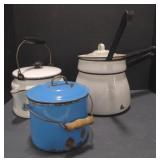 (M) Vintage Enamel Coated Pots, Coffee Pots and