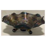 (M) Vintage Blue Iridescent Carnival Glass,