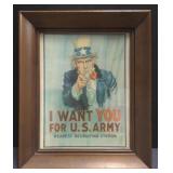 (M) Vintage framed "I Want You For U.S.Army"
