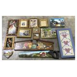 (P)Various Painted Wood and Embroidery Hanging