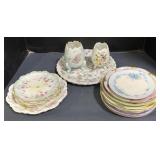 (P)Assorted China Plates and Footed Egg Vases