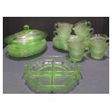 (M) Vintage Green Depression Glass Dishes.