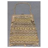 (AM) Vintage Chain Drawn Beige, Beaded Coin Purse.
