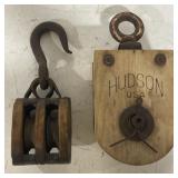 (AM) Cast Iron And Wood Hook And Wheel, Hudson