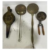 (AM) Fire Bellow, Brass Bed Warmer, Copper Ladle,