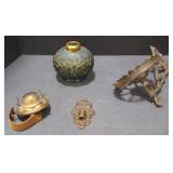 (P) Vintage Cast Iron Wall Sconce Oil Lamp