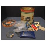 (P) Vintage Costume Jewelry, plastic coins, pins,