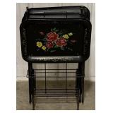 (H)Set of 4 Vintage Metal Floral Painted TV